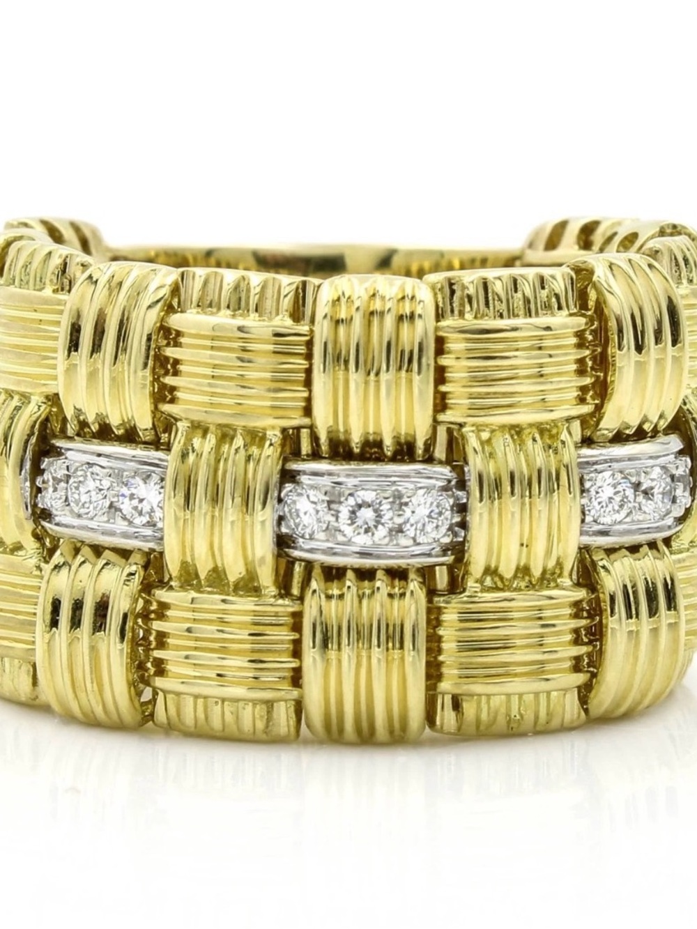 Roberto Coin Appassionata 18K Gold Diamond Basketweave Ring Size 5.75